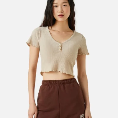 Ribbed Short Sleeves Cropped Top