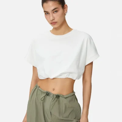 Elastic Waist Cotton Short T-shirt