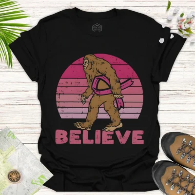Believe in Bigfoot Tee – Retro Outdoor Adventure Shirt - black