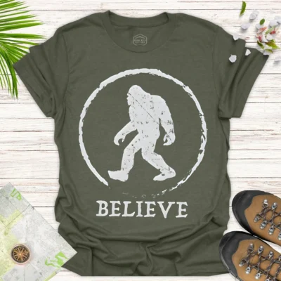 Bigfoot Believe Graphic Tee – Adventure & Casual Wear Shirt - green
