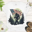 Bigfoot Flag Adventure Tee – Funny American Outdoorsy Shirt - white