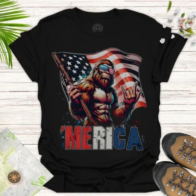 Bigfoot Patriotic Tee – Independence Day Graphic Shirt - black