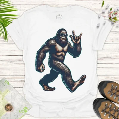 Funny Bigfoot Graphic Tee – Nature Adventure Casual Shirt - white