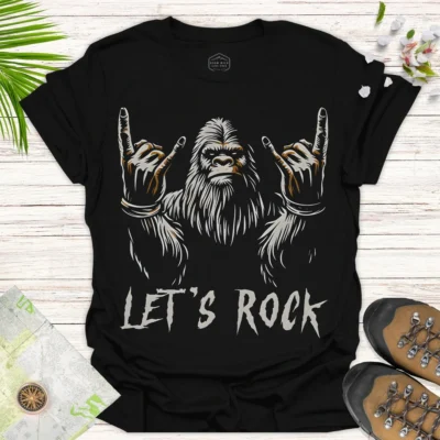 Rockin’ Bigfoot Tee – Funny Music Lover Graphic Shirt - black