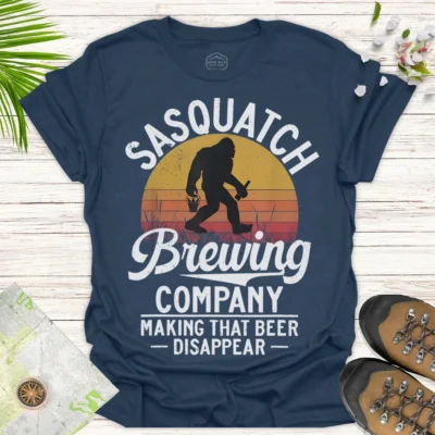 Sasquatch Beer Time T-Shirt – Funny Bigfoot Drinking Tee- blue