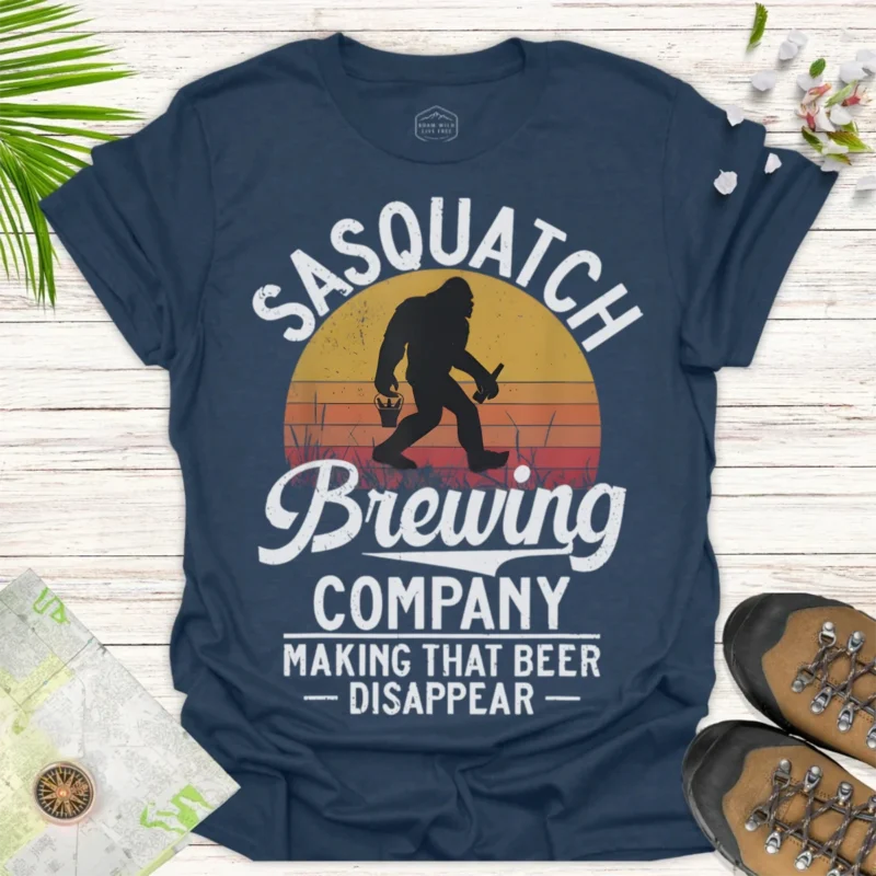 Sasquatch Beer Time T-Shirt – Funny Bigfoot Drinking Tee- blue
