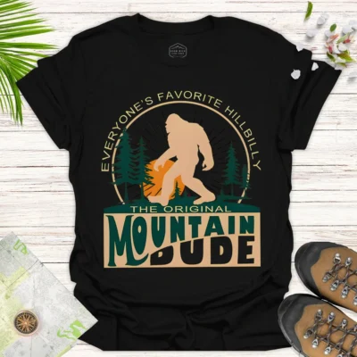 Vintage Bigfoot Forest Mountains T-Shirt – Nature Lover Tee - black